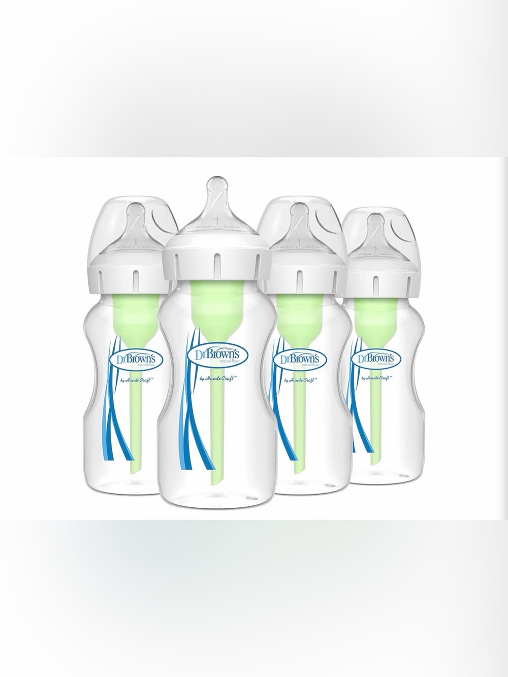 Natural Flow Clear Baby Bottle with Green Vent System - Pack of 4